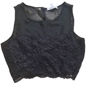 Ambiance Apparel Black Lacy Sleeveless Crop Top Size S